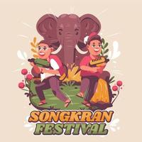 due bambini felici che celebrano la festa di songkran vettore