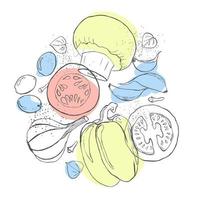 cerchio composizione verdure illustrazione schizzo arte con pastello luminosa colore vettore