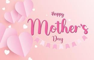 La madre di giorno saluto carta. mamma bandiera vettore con 3d volante cuori rosa papercut e Festival bandiera. simbolo di amore e manoscritto lettere su rosa sfondo.