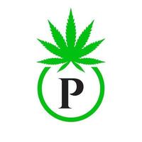 canapa logo cartello concetto p alfabeto simbolo per terapia, medico e Salute cura e marijuana logo. vettore