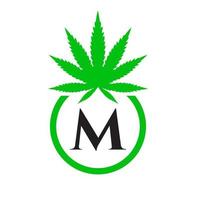 canapa logo cartello concetto m alfabeto simbolo per terapia, medico e Salute cura e marijuana logo. vettore