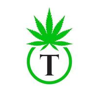 canapa logo cartello concetto t alfabeto simbolo per terapia, medico e Salute cura e marijuana logo. vettore