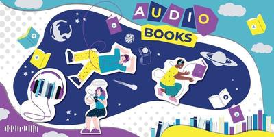 Audio libri piatto collage vettore