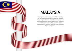 agitando nastro su polo con bandiera di Malaysia. modello per indipendente vettore