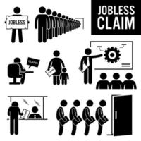 disoccupazione reclami indennità di disoccupazione figura stilizzata pittogramma icone. vettore