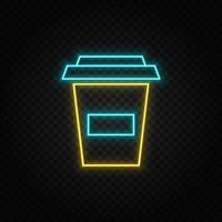 caffè, tazza, bevanda neon icona. blu e giallo neon vettore icona. trasparente sfondo