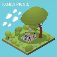 famiglia picnic isometrico sfondo vettore