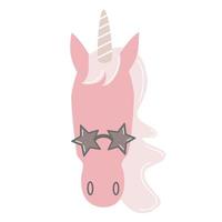 carino freddo unicorno cartone animato vettore illustrazione con stella occhiali da sole