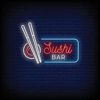 sushi bar insegne al neon stile testo vettoriale