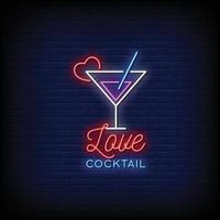 amo il vettore del testo di stile delle insegne al neon del cocktail