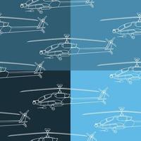 senza soluzione di continuità modello. militare elicottero linea arte. fondale con combattere veicolo. colorato vettore illustrazione isolato su blu sfondo.