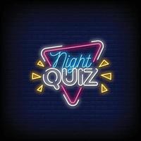 quiz notte insegne al neon stile testo vettoriale