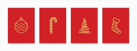 festivo Natale parete arte impostato con alberi, calze autoreggenti, palle, e caramella su un' rosso sfondo. versatile arredamento per carte, manifesti, striscioni, e camera decorazioni. vettore