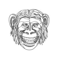 testa di doodle disegnato a mano di scimpanzé vettore