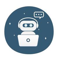 Chiacchierare Bot ai , cliente servizio sostegno. robot nel cuffie con parlare bolla, parlando dialogo discorso. vettore piatto cartone animato personaggio illustrazione icona design elemento per sito web o app, grafico, logo
