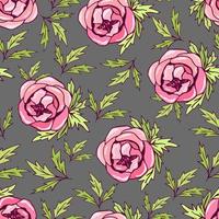 disegnato a mano delicato floreale vettore senza soluzione di continuità modello. rosa fiori di peonia, Rose, verde fogliame su un' grigio sfondo. tessuto stampe, tessile prodotti, confezione, abbigliamento, casa arredamento.