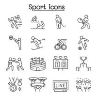 icone dello sport impostate in stile linea sottile vettore