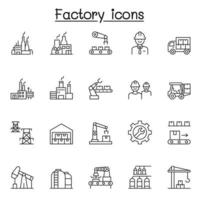 fabbrica e icone industriali impostate in stile sottile linea vettore