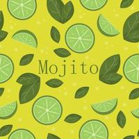 senza soluzione di continuità modello con cubano alcolizzato bevanda Mojito basato su Rum con menta e lime. vettore