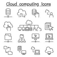 icone di cloud computing impostate in stile linea sottile vettore