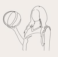 minimalista pallacanestro linea arte, palla gioco schema disegno, sport illustrazione, vettore giocatore