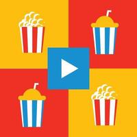 popcorn, bevande e illustrazione piatta di film vettore