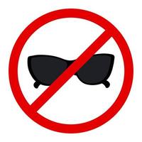 occhiali da sole opaco bicchieri sotto il cartello di il divieto. etichetta, puntatore. icona. isolato. eps vettore