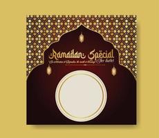 Ramadan buffet iftar sociale media inviare striscione. Ramadan tema cibo consegna piazza bandiera con lanterna. bene Usato per cibo sociale media inviare vettore