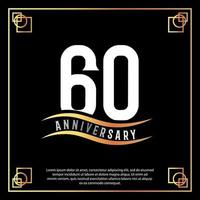 60 anno anniversario logo design bianca d'oro astratto su nero sfondo con d'oro telaio modello illustrazione vettore