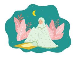 vettore design celebrazione Ramadan e eid mubarak famiglia, preghiere e dando cartone animato personaggio illustrazione concetto