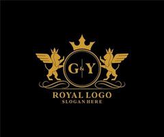iniziale gy lettera Leone reale lusso stemma araldico logo modello nel vettore arte per ristorante, regalità, boutique, bar, Hotel, araldico, gioielleria, moda e altro vettore illustrazione.