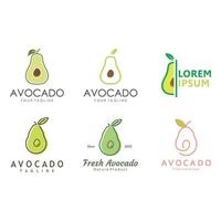 naturale fresco avocado frutta logo modello. vettore illustrazione di metà avocado frutta con le foglie.