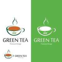 erbaceo verde tè logo modello. verde tè nel un' tazza vettore illustrazione.
