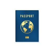 biometrico blu passaporto copertina modello. identità documento con digitale id. vettore illustrazione isolato su bianca sfondo