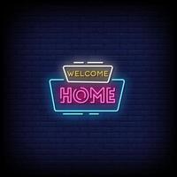 Benvenuti a casa insegne al neon stile testo vettoriale