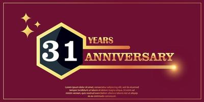 31st anniversario oro colore logotipo stile con esagono forma con bianca colore numero font su rosso sfondo vettore illustrazione