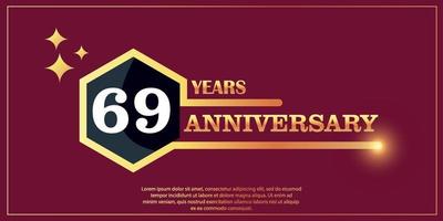 69 ° anniversario oro colore logotipo stile con esagono forma con bianca colore numero font su rosso sfondo vettore illustrazione