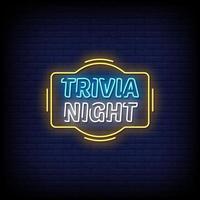 trivia notte insegne al neon stile testo vettoriale