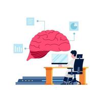 Augmented cervello artificiale intelligenza pensiero interattivo con ingegnere programmazione a partire dal scrivania automazione nero illustrazione vettore