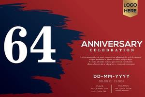 64 anni anniversario celebrazione vettore con blu spazzola isolato su rosso sfondo con testo modello design