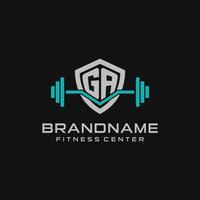 creativo lettera ga logo design per Palestra o fitness con semplice scudo e manubrio design stile vettore