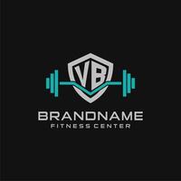 creativo lettera vb logo design per Palestra o fitness con semplice scudo e manubrio design stile vettore