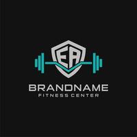 creativo lettera ea logo design per Palestra o fitness con semplice scudo e manubrio design stile vettore