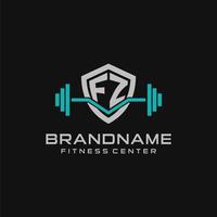 creativo lettera fz logo design per Palestra o fitness con semplice scudo e manubrio design stile vettore