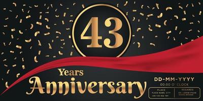 43 ° anni anniversario celebrazione logo su buio sfondo con d'oro numeri e d'oro astratto coriandoli vettore design