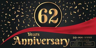 62 ° anni anniversario celebrazione logo su buio sfondo con d'oro numeri e d'oro astratto coriandoli vettore design