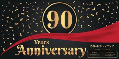 90 ° anni anniversario celebrazione logo su buio sfondo con d'oro numeri e d'oro astratto coriandoli vettore design