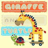 vettore cartone animato di divertente giraffa e tartaruga