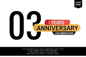 03 anniversario celebrazione logotipo nero giallo colorato con testo nel grigio colore isolato su bianca sfondo vettore modello design