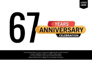 67th anniversario celebrazione logotipo nero giallo colorato con testo nel grigio colore isolato su bianca sfondo vettore modello design